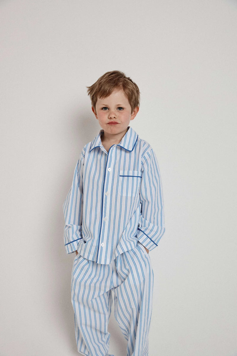 Banana London Kids Blue French Stripe Pyjamas Willow Wolf Marlborough banana-london-kids-blue-french-stripe-pyjamas-willow-wolf-marlborough