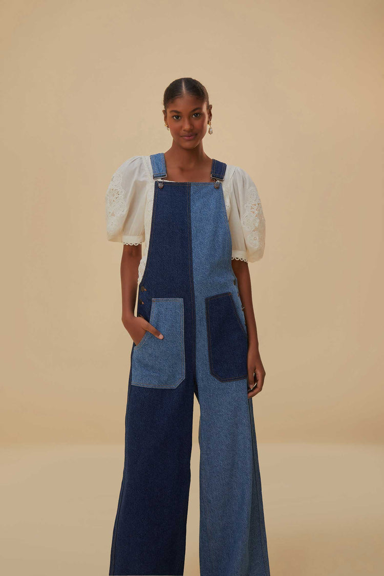 Patchwork denim jumpsuit online