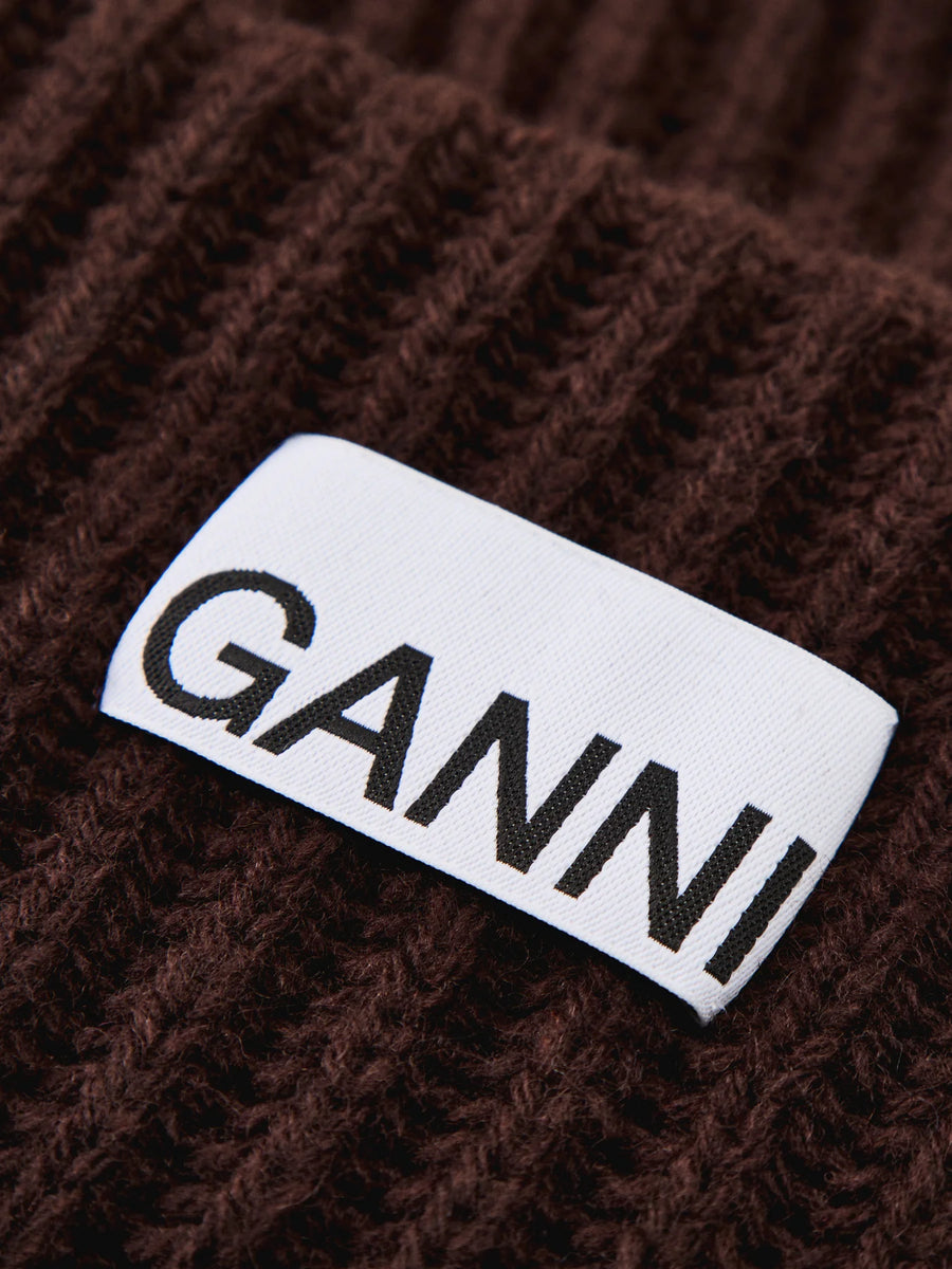Ganni Structured Rib Beanie Black in Chocolate Plum– Willow & Wolf