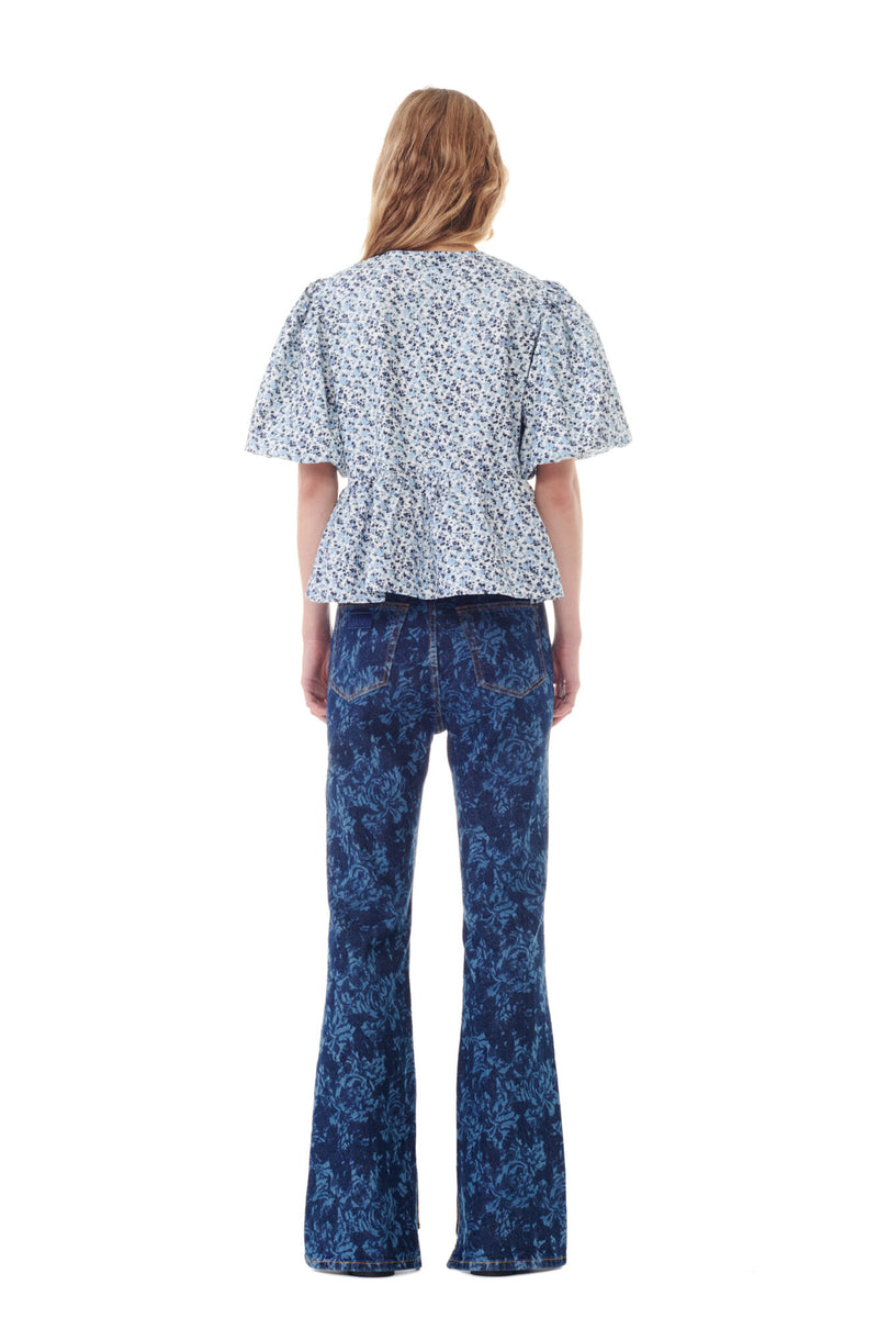 Ganni Floral Printed Cotton Poplin Peplum Blouse– Willow