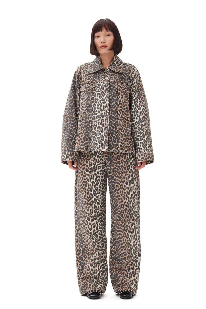 Ganni Leopard Printed Denim Jacket– Willow & Wolf Marlborough