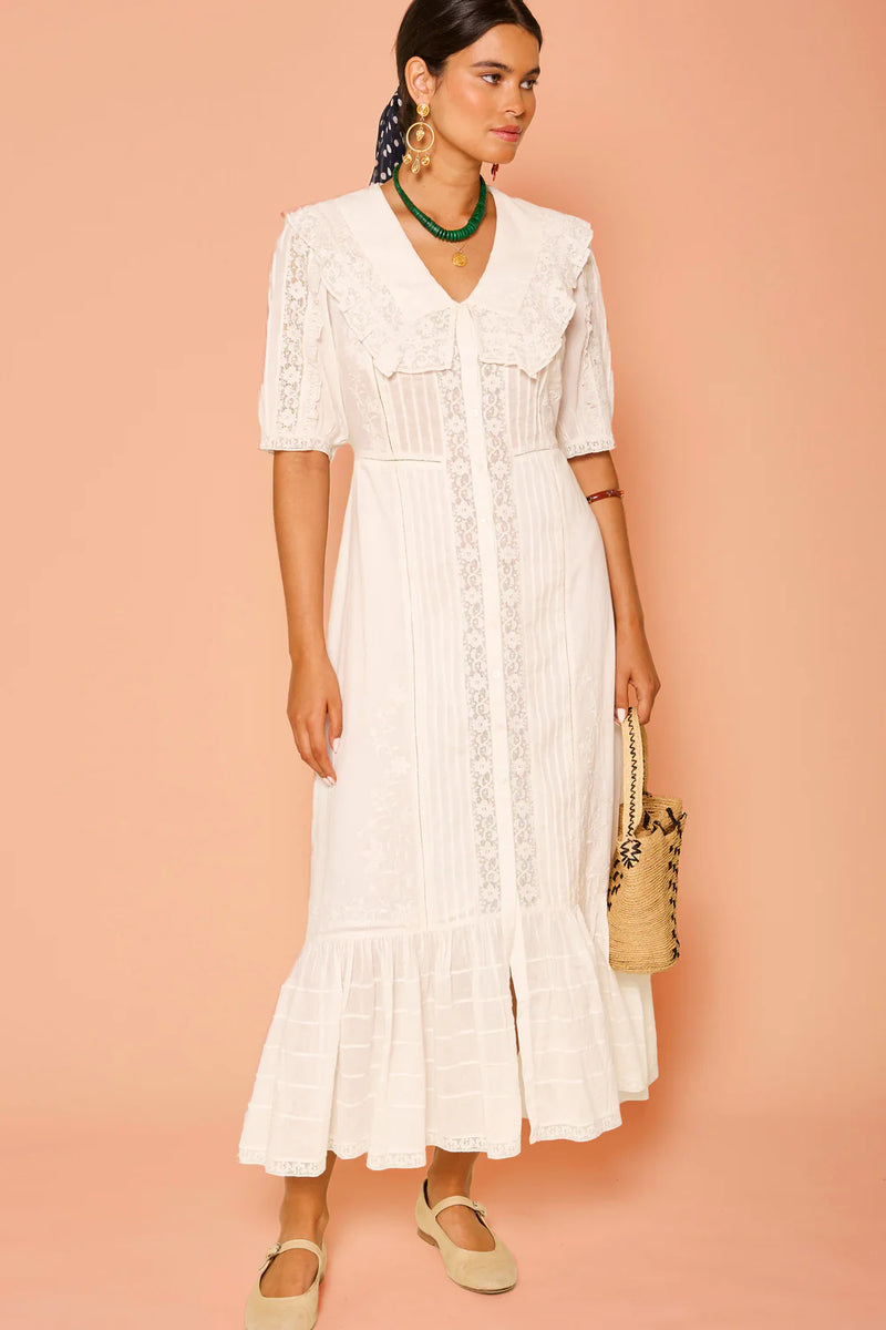 Rixo Edina Cotton Maxi Dress in White– Willow & Wolf Marlborough