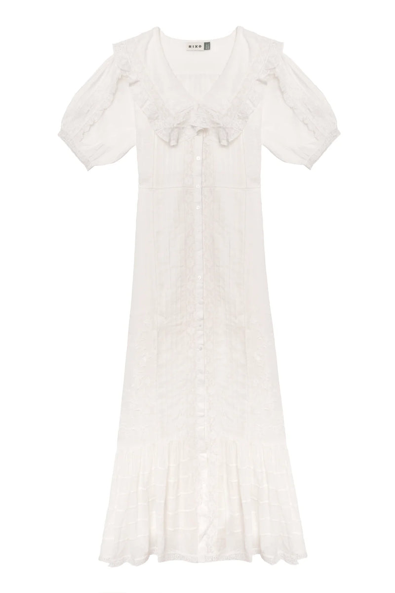 Rixo Edina Cotton Maxi Dress in White– Willow & Wolf Marlborough