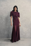 De La Vali Agua Maxi Dress in Maroon Crinkle Chiffon