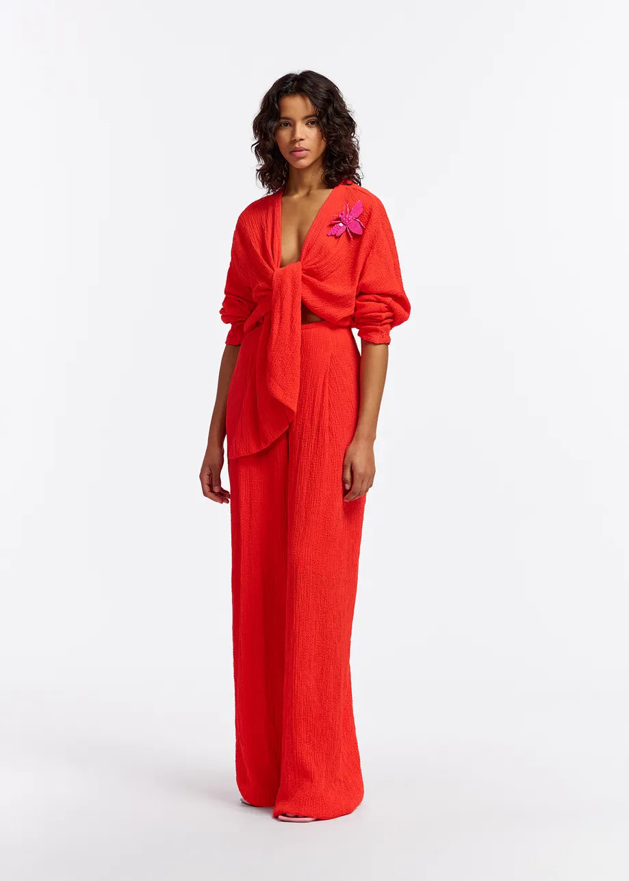 Essentiel Antwerp Forty Red Seersucker Jumpsuit