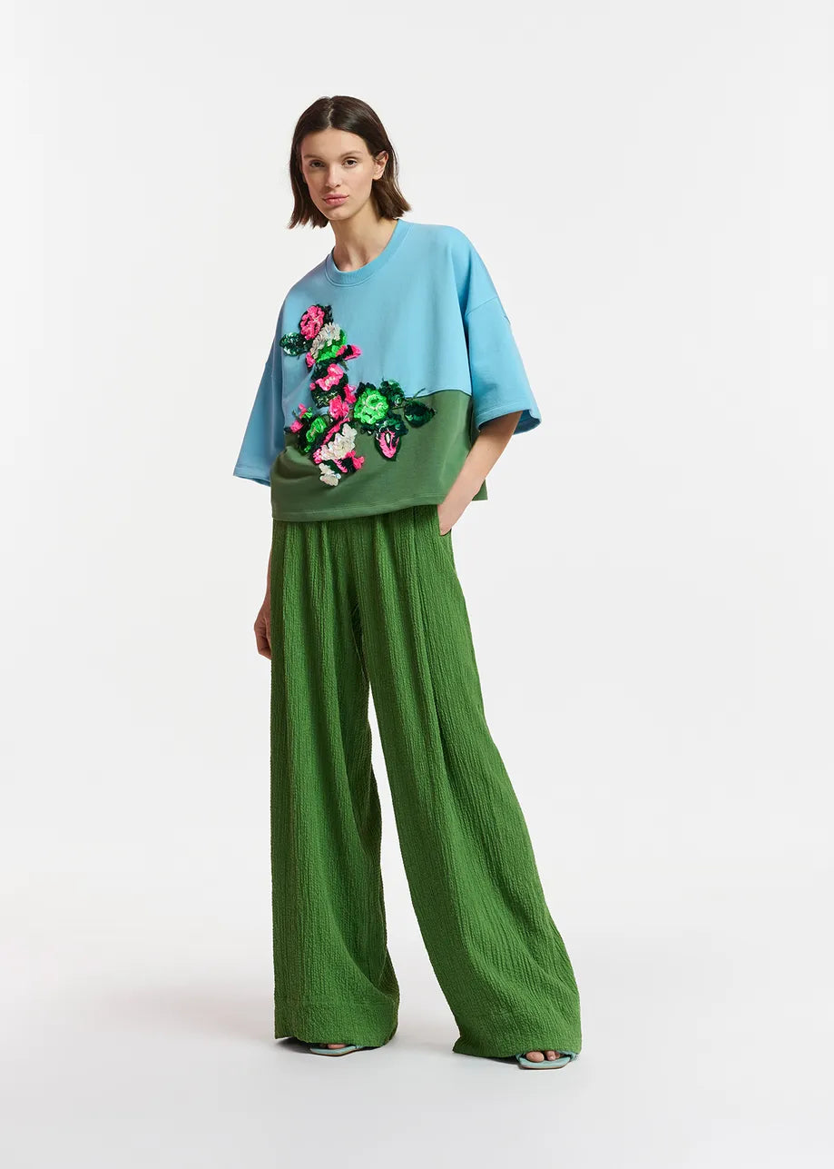 Essentiel Antwerp Frolic Seersucker Pants Dark Green Willow Wolf Marlborough
