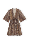 Ganni Leopard Pleated Georgette Flounce Mini Dress