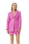 Ganni Fiji Flower Pink Twill Wool Suiting Fitted Blazer