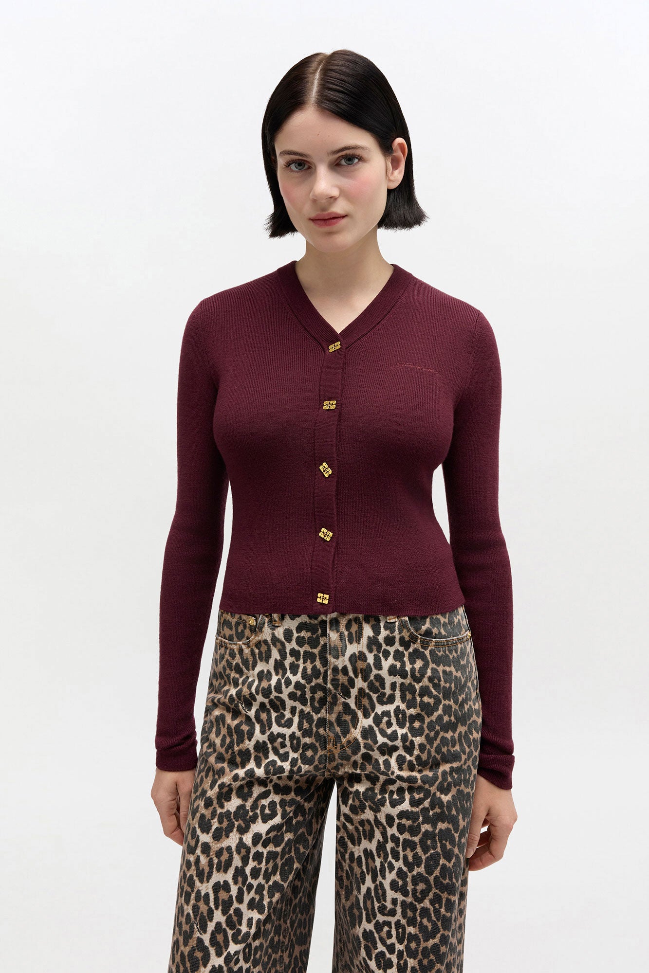 Ganni Mini Ribbed Merino Polo - Red Dahlia main image 0