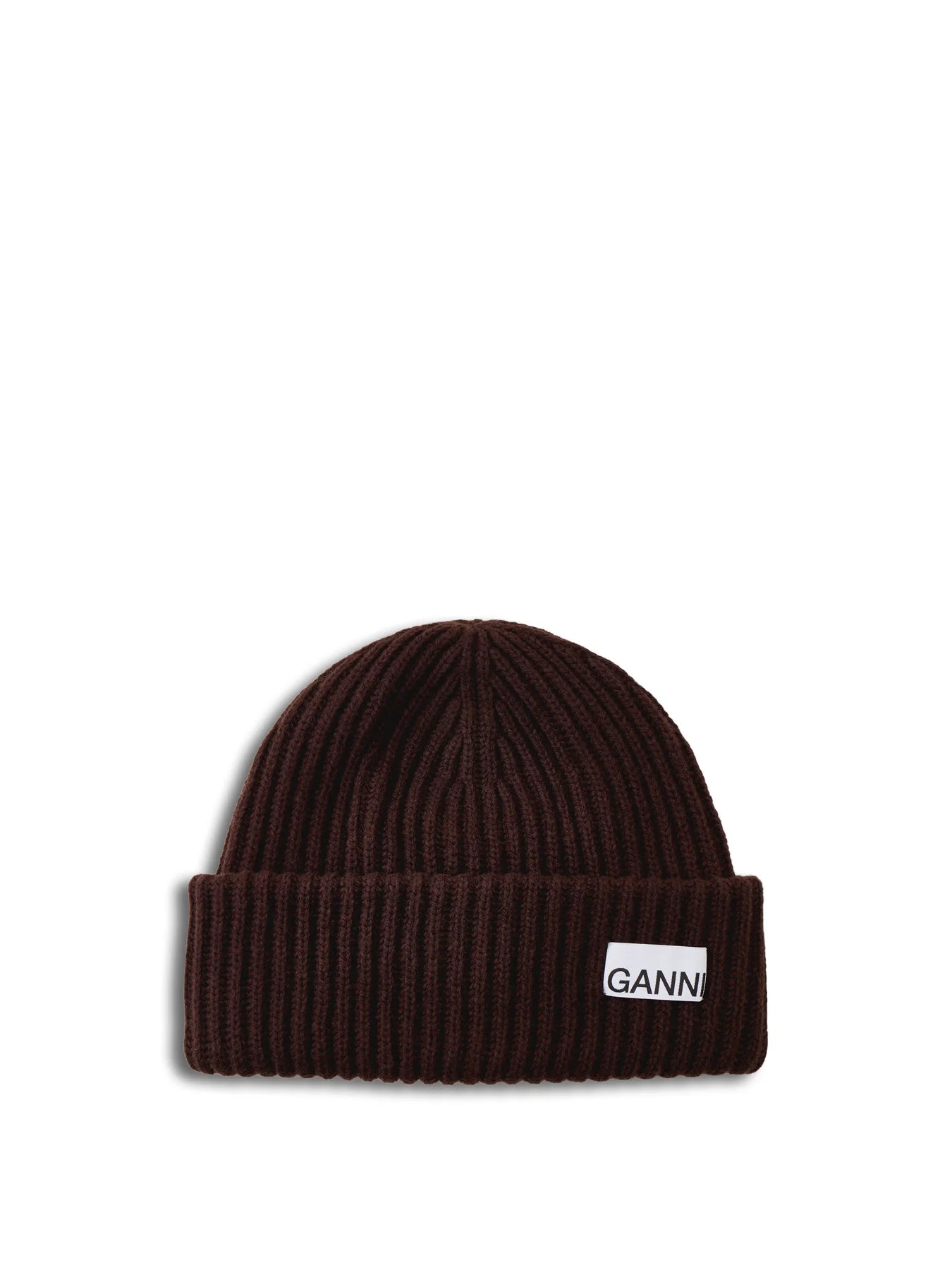 Ganni Structured Rib Beanie Black in Chocolate Plum– Willow & Wolf