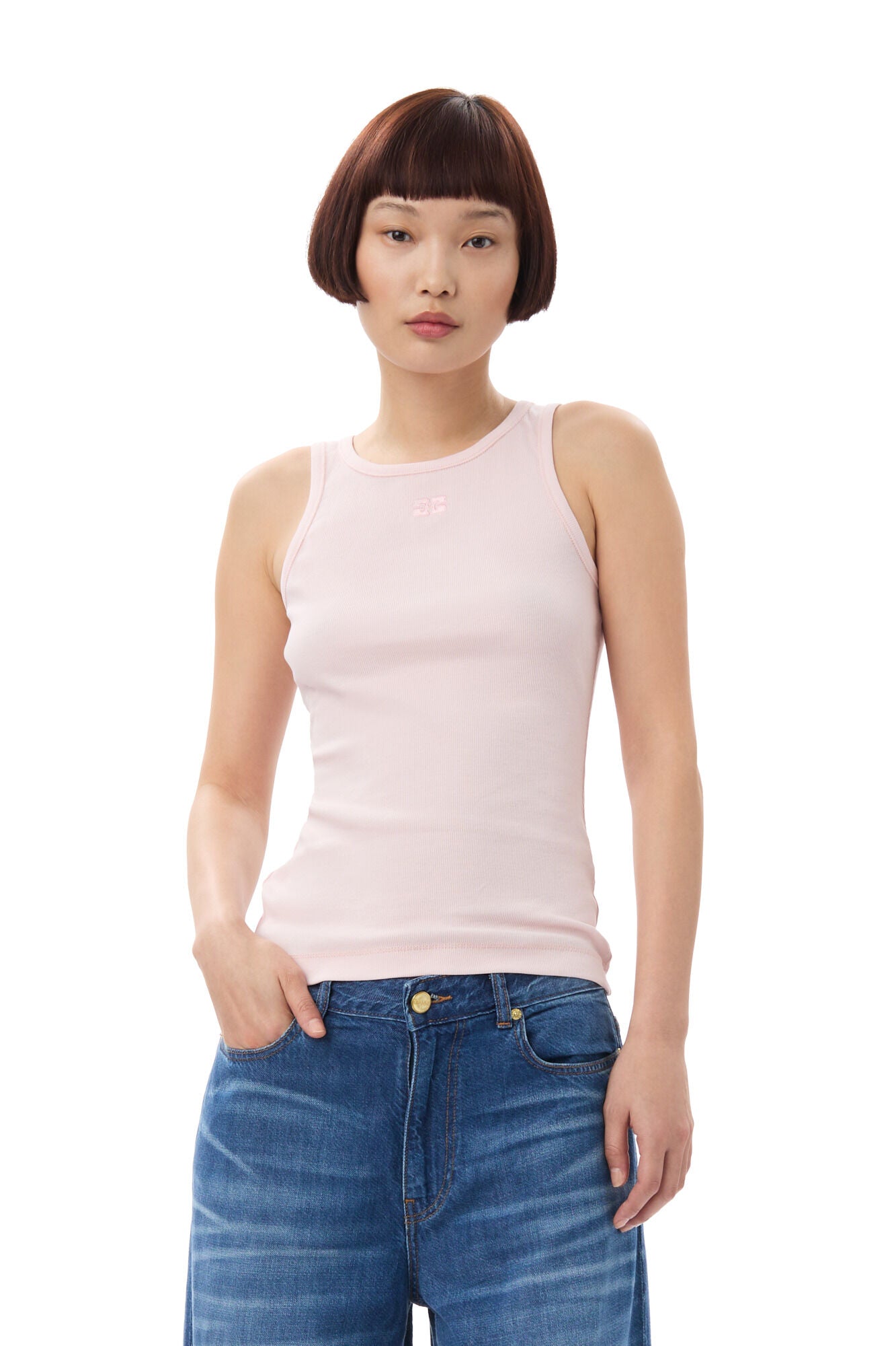 Ganni Light Pink Soft Cotton Rib Tank Top– Willow & Wolf Marlborough