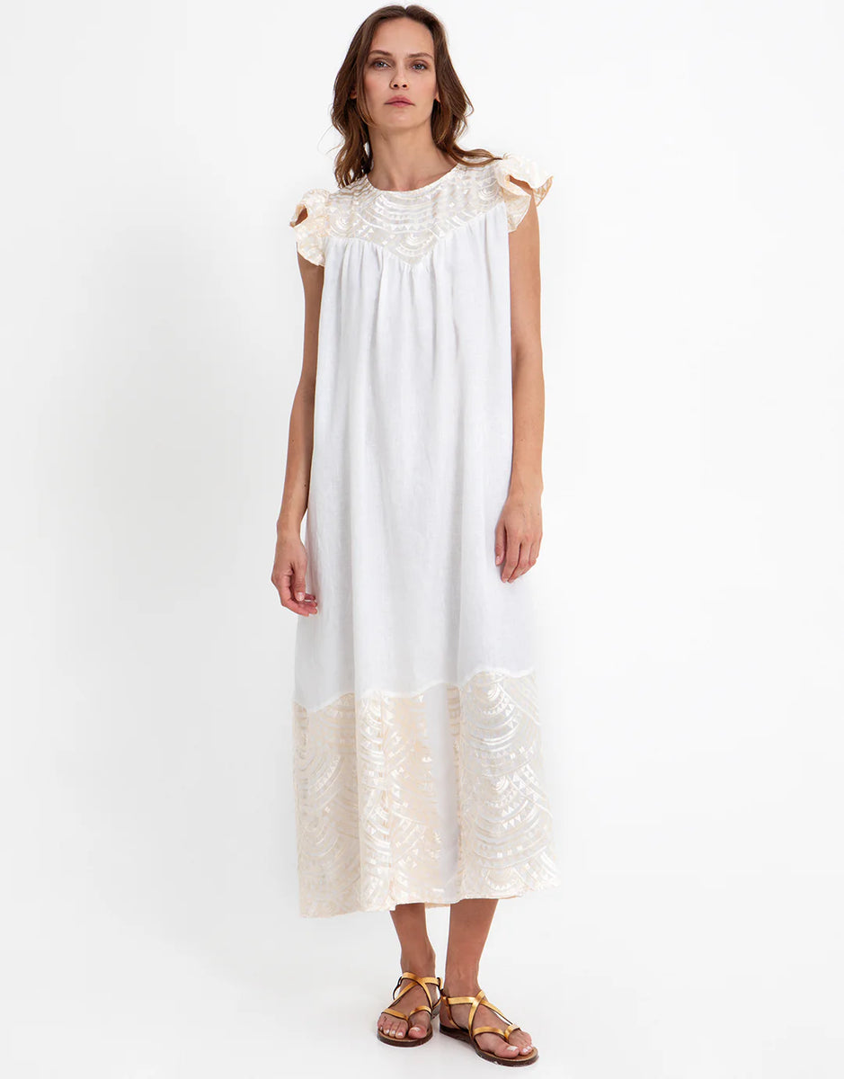 Greek Archaic Kori New Triangle Open Back Dress in White and Champagne ...