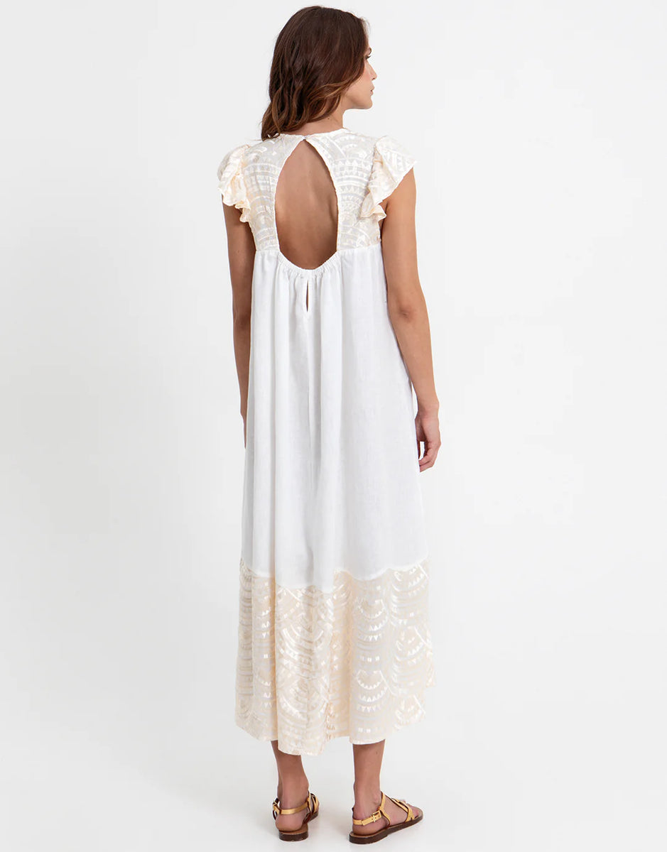 Greek Archaic Kori New Triangle Open Back Dress in White and Champagne ...
