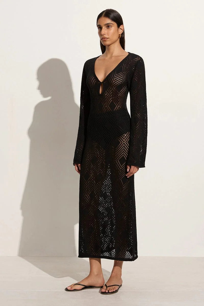 Faithfull The Brand Serena Knit Pointelle Dress Black– Willow & Wolf  Marlborough