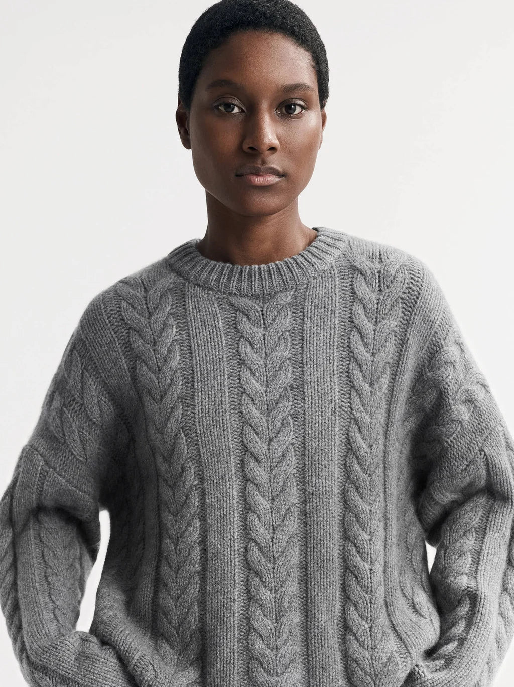 Soft Goat Chunky Cable Knit Cashmere Jumper Grey– Willow Wolf