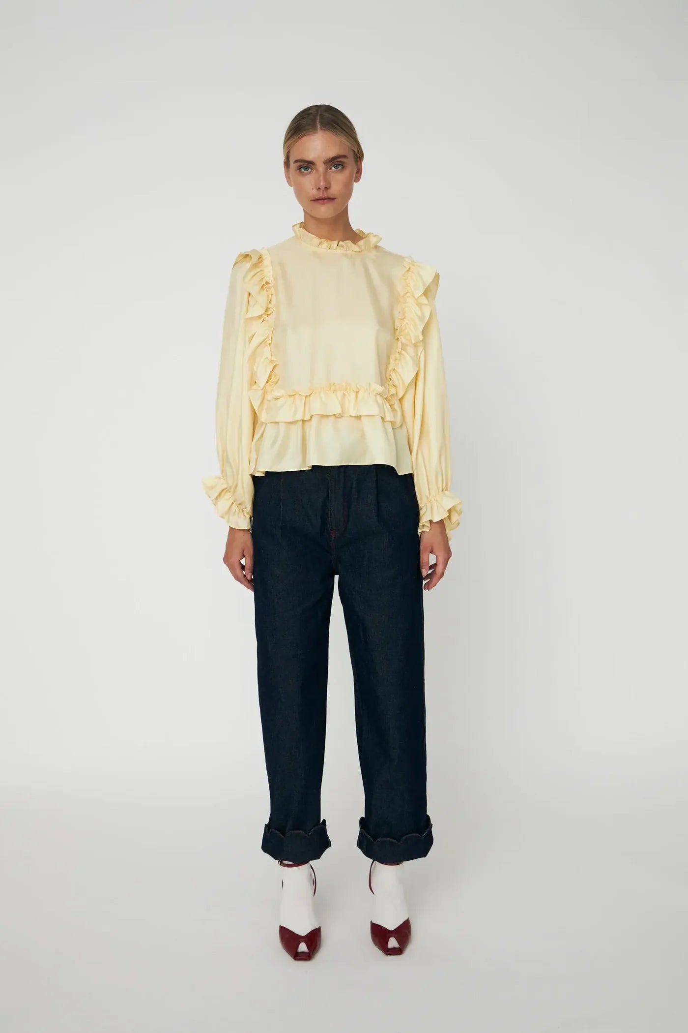 Stella Nova Loose Frilled Blouse in Soft Yellow– Willow & Wolf