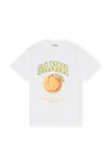 Ganni White Peach Logo Print Short Sleeve T-Shirt