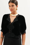 Rixo Ursula Velvet Top in Black