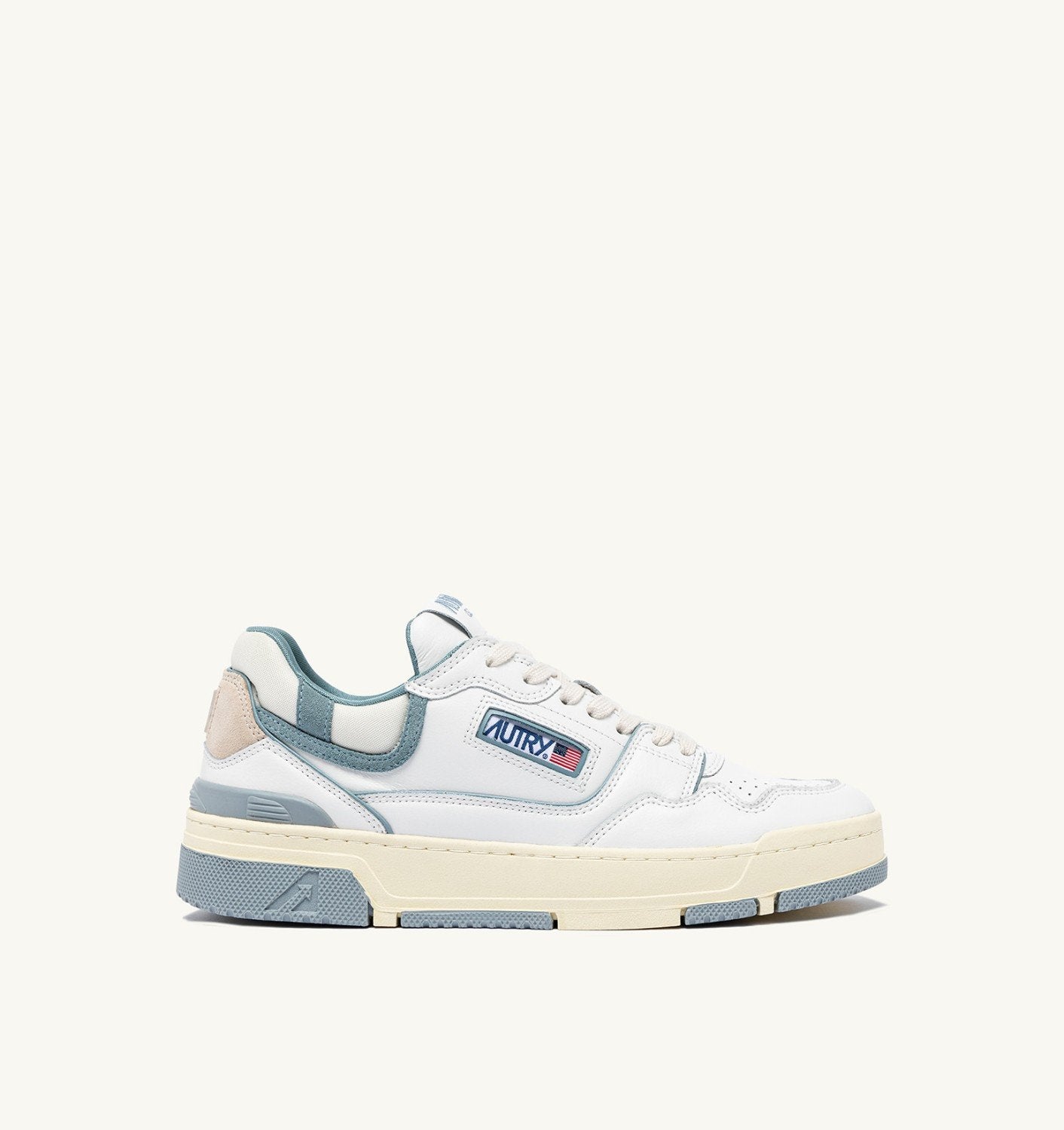 Autry CLC Low Trainers In White Leather and Silver Blue Suede– Willow ...