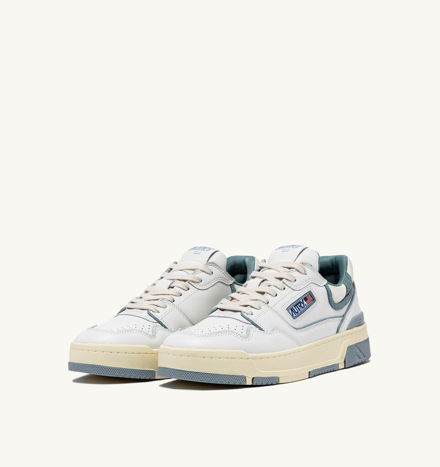 Autry CLC Low Trainers In White Leather and Silver Blue Suede– Willow ...