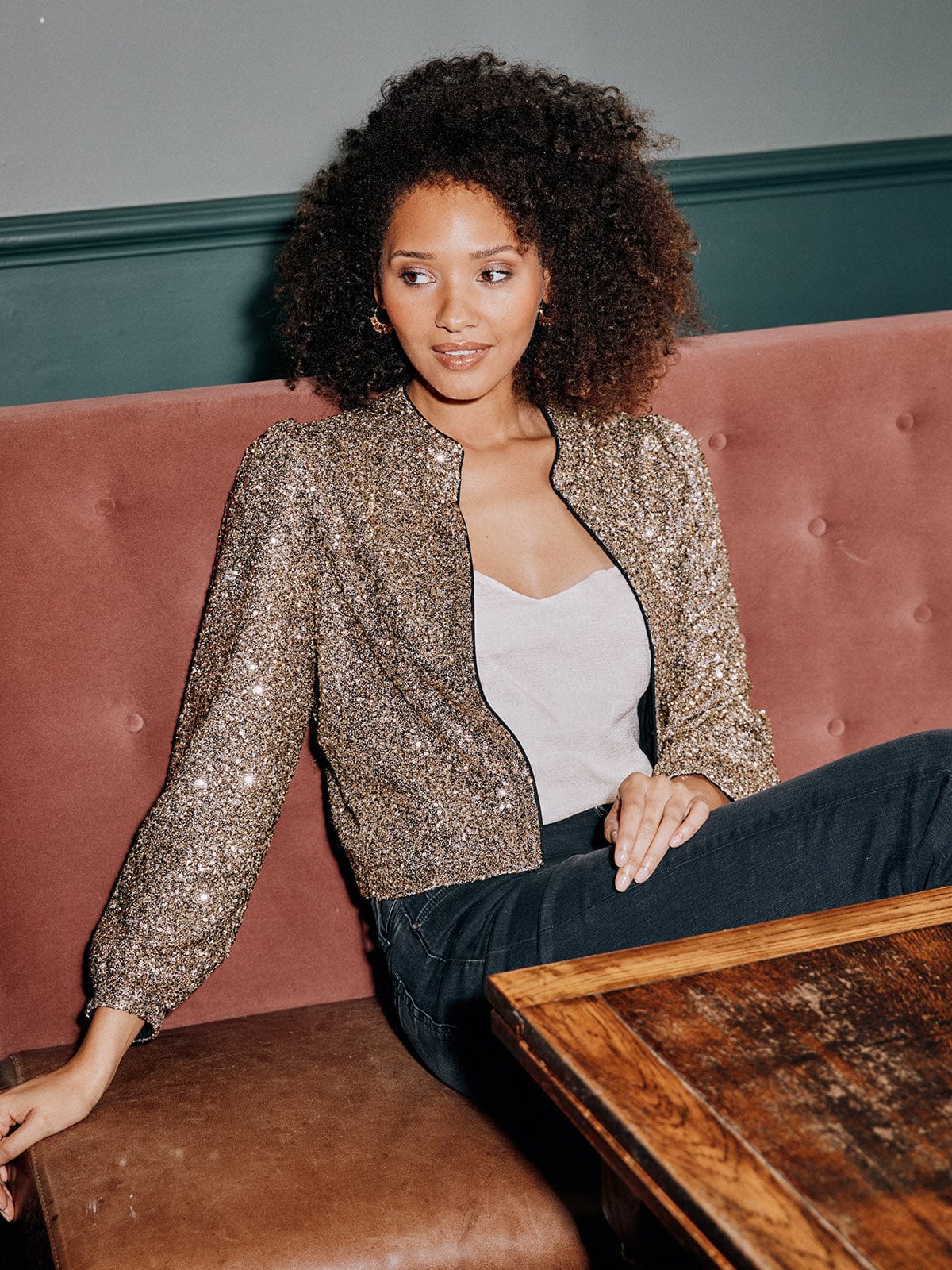 Iris Amira Sequin Jacket Gold Willow & Wolf Marlborough