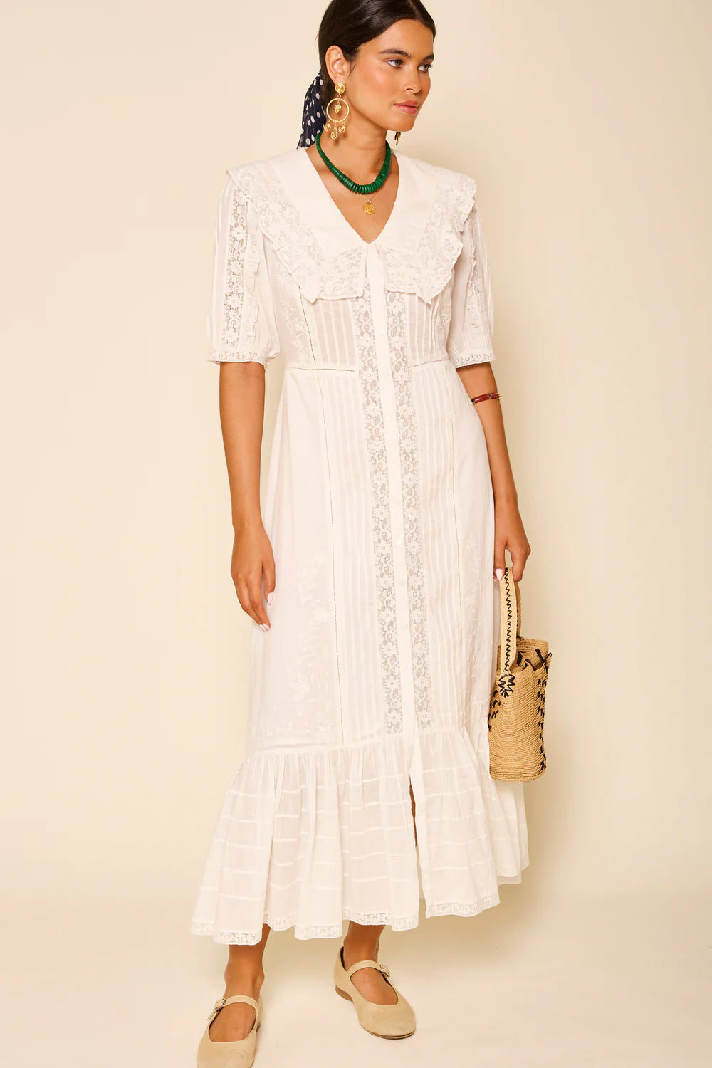 Rixo Edina Cotton Maxi Dress in White Willow & Wolf Marlborough Rixo Edina Cotton Maxi Dress in White Willow & Wolf Marlborough