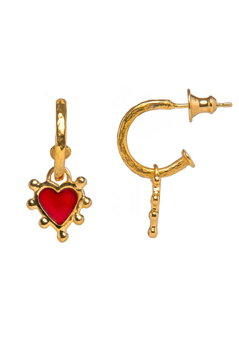 Sophie Harley Boho Tiny Hoop Earring with Red Heart Charm