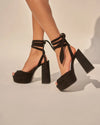Manebi Suede Bellini High Platform Tie Sandals in Black